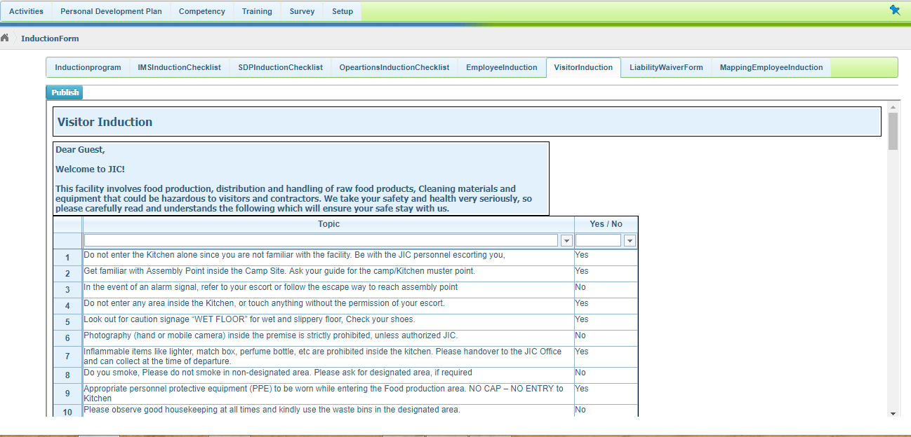 Bug #7483: Induction Form : In visitor induction form YES/NO is not ...